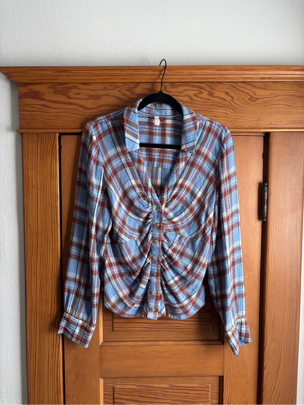 Anthropologie Pilcro Ruched Flannel Blue Size Medium